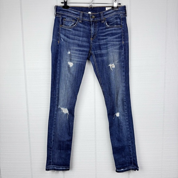 Rag & Bone Dre Colvin Blue Distressed Slim Skinny Boyfriend Jeans Low Rise 25 - Picture 2 of 8
